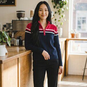 St. Johns Bay Petite Women's Ribbed Cotton Long Sleeve Sweater